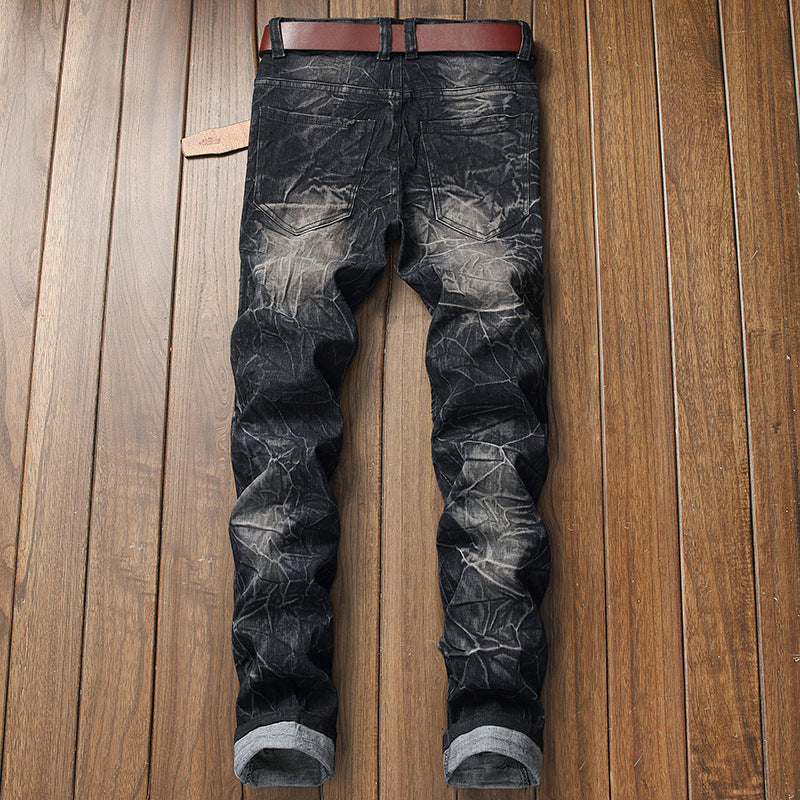 Men's Slim Fit Distressed Motorcycle Jeans for Export