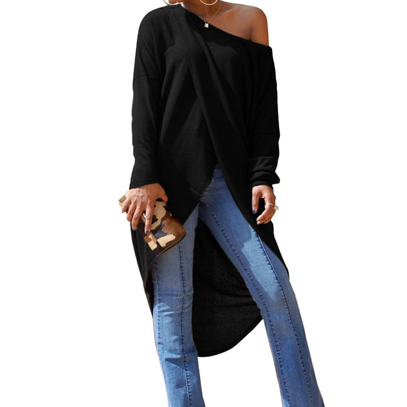 Fashionable Sexy Long Sleeve Off-Shoulder Dress Top