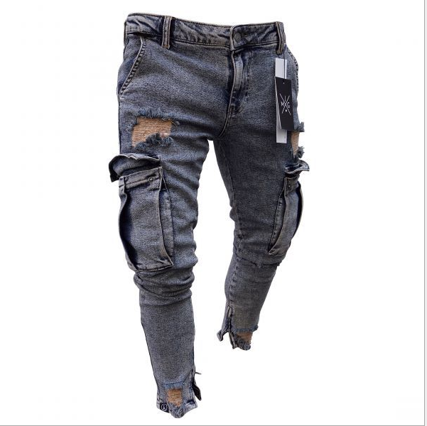 Ripped Skinny Jeans with Zipper Detail
