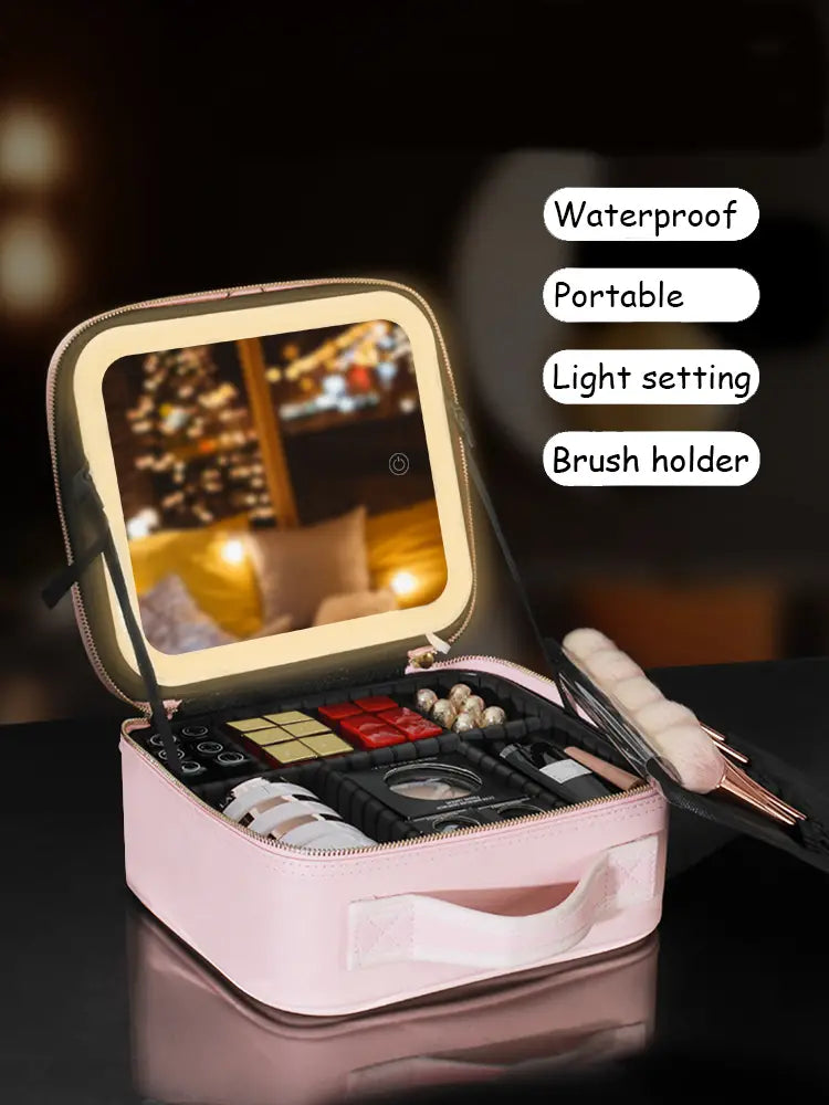 Large Capacity Makeup Bag with Mirror and Light