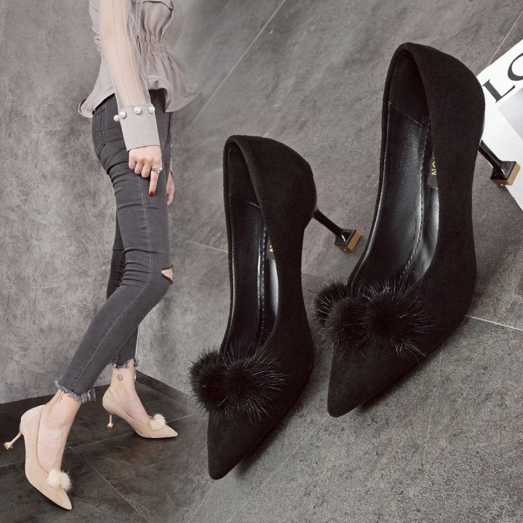 Elegant Suede Pointed Toe High Heels with Kitten Heel