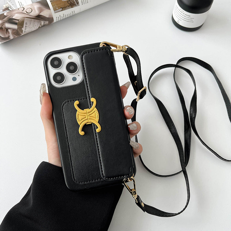 Brown Crossbody Card Holder Case for iPhone 12-15 Pro Max