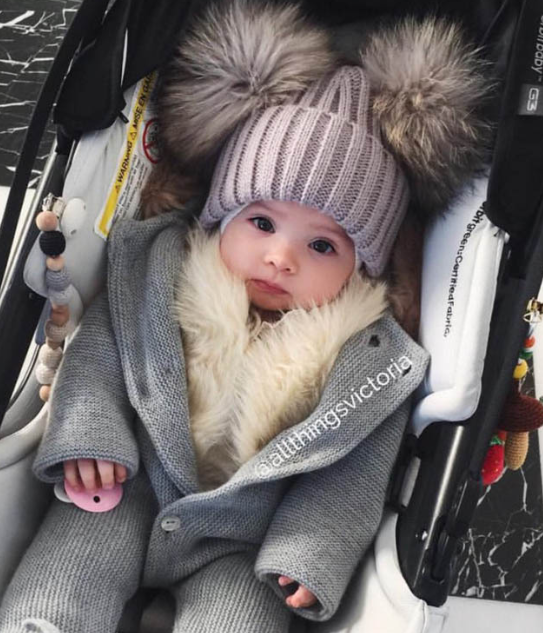 Children's Knit Beanie with Faux Fur Pom Pom