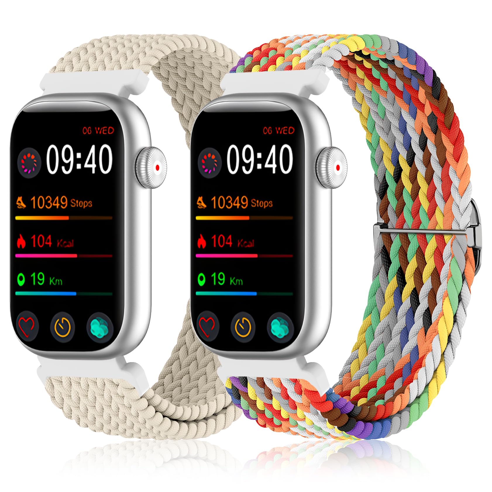 HQzon 2 Pack Stretchy 16mm Braided Nylon Bands Compatible with FITVII HM08/MorePro HM08/Amzhero-Runfit D26/KALINCO Slim Fitness Tracker