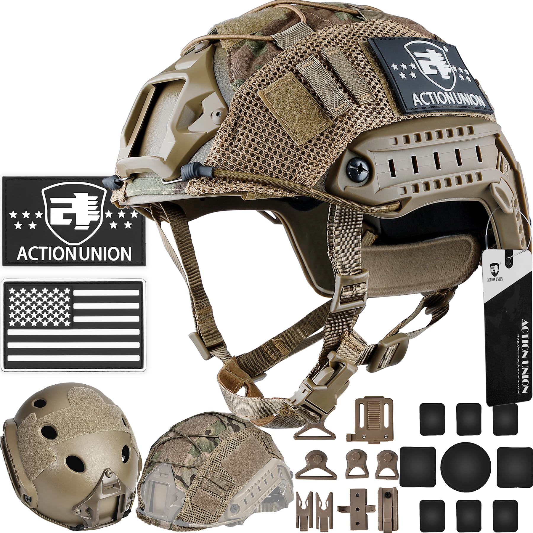 ACTIONUNION Airsoft Helmet Basic Set PJ Type Tactical Paintball Helmet (Large Tan)