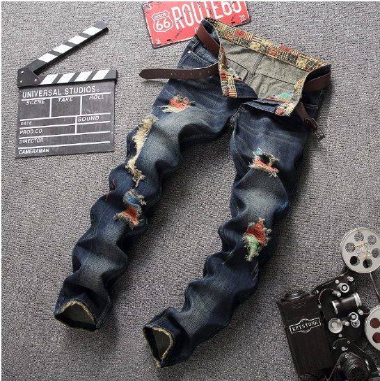 Men's Ripped Straight Leg Jeans - European American Style