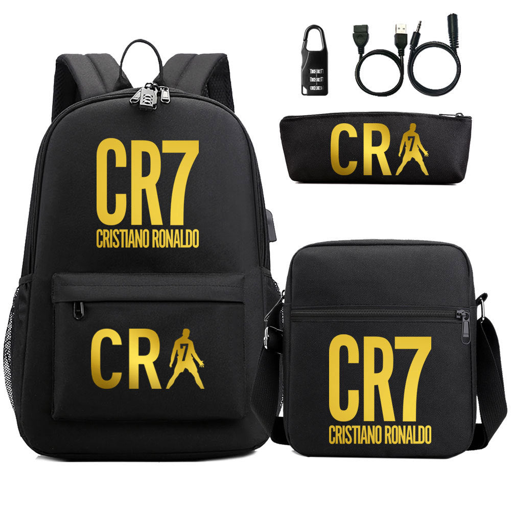 Cristiano Ronaldo Print Casual Canvas Backpack for Teens