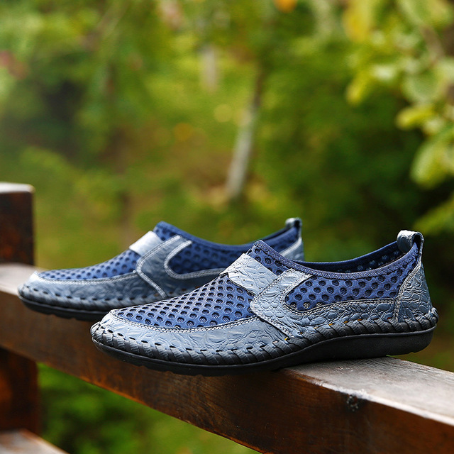 Men's Breathable Leather Hollow Casual Shoes (Korean Style)