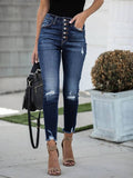 Blue Ripped Skinny Jeans with Distressed Pockets