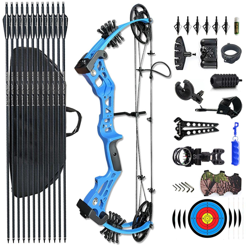 PANDARUS Compound Bow Set 15-45lbs for Pull Beginner and Teens Right Handed Adjustable 18"-29" Draw Length 320 FPS Speed Hunting Bow Archery Set New 2024 (Blue Right Handed Bag Pro)
