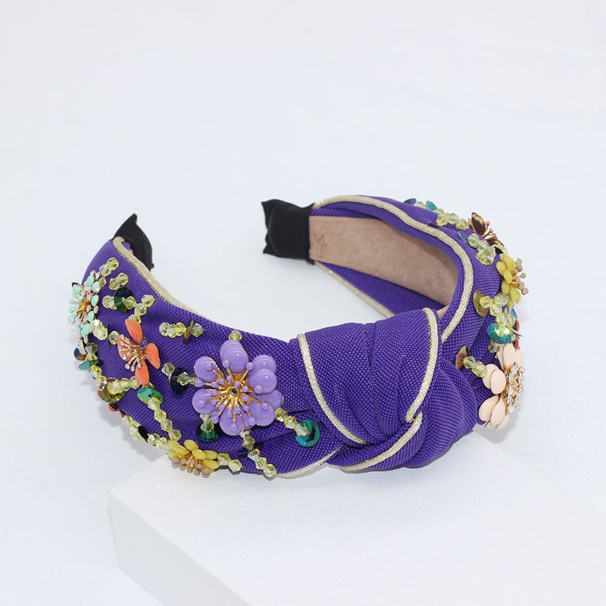 Crystal Metal Flower Geometric Cross Headband
