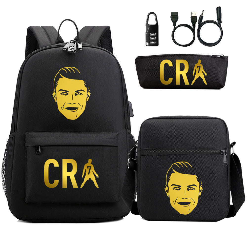 Cristiano Ronaldo Print Casual Canvas Backpack for Teens