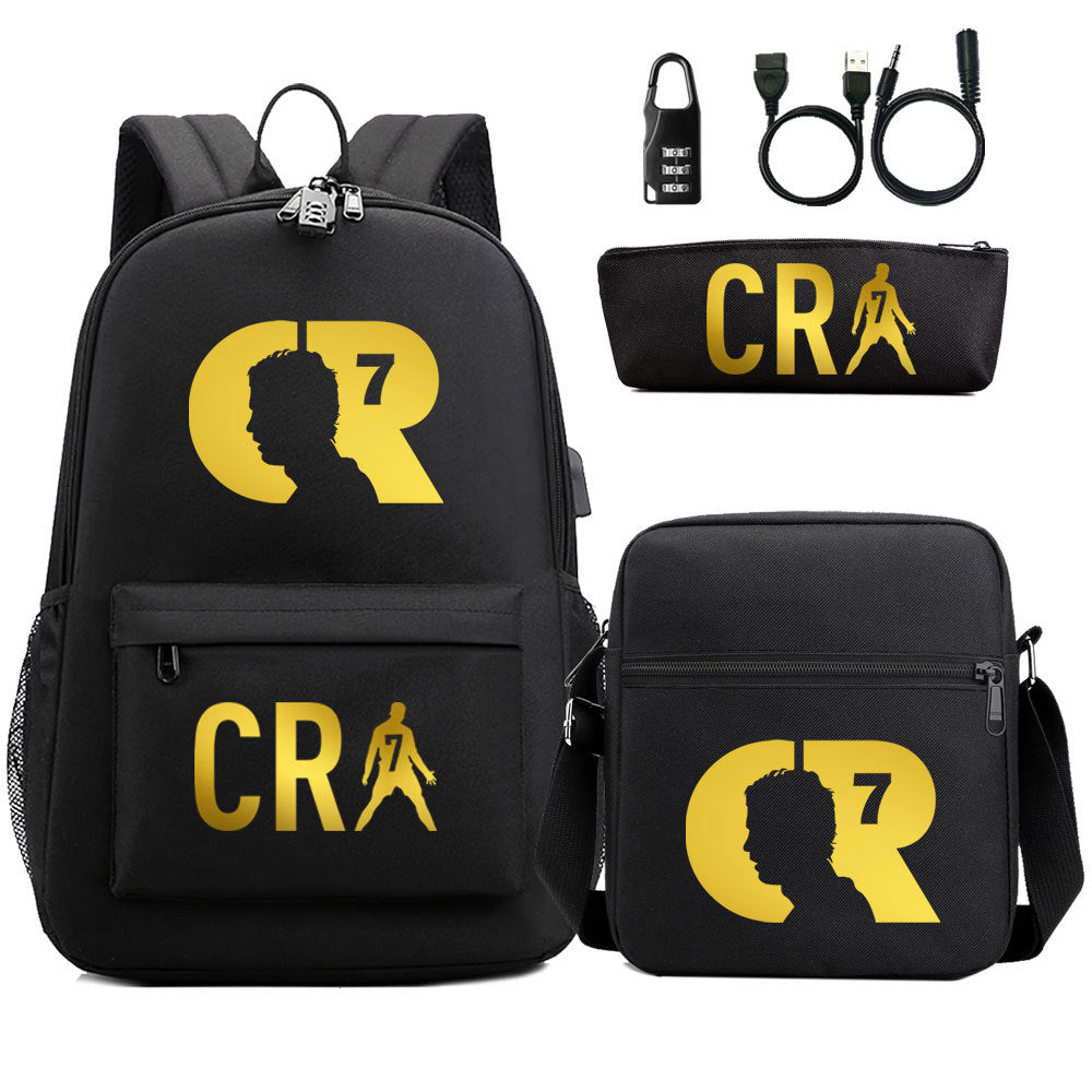 Cristiano Ronaldo Print Casual Canvas Backpack for Teens