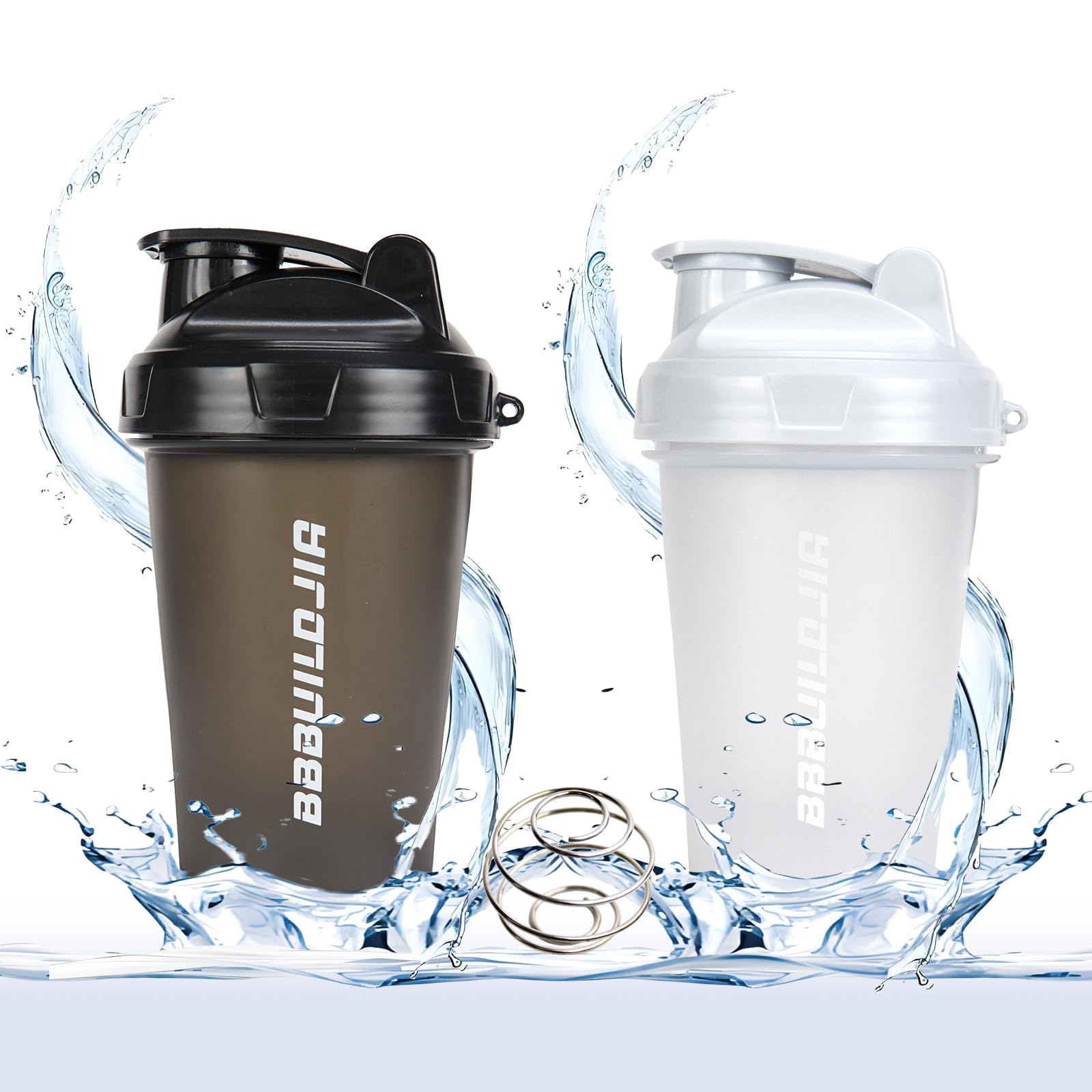 BBBUILDJIA [2 PACK] 17 oz Protein Shaker Bottles Protein Mixer - Leak Proof Shaker Cups for Protein Shakes Protein Shaker Bottle Protein Shake Cup BPA Free & Dishwasher Safe White/Black