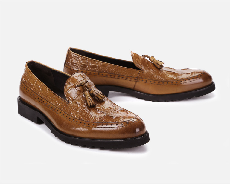 Crocodile Pattern Men's Leather Brogue Dress Shoes