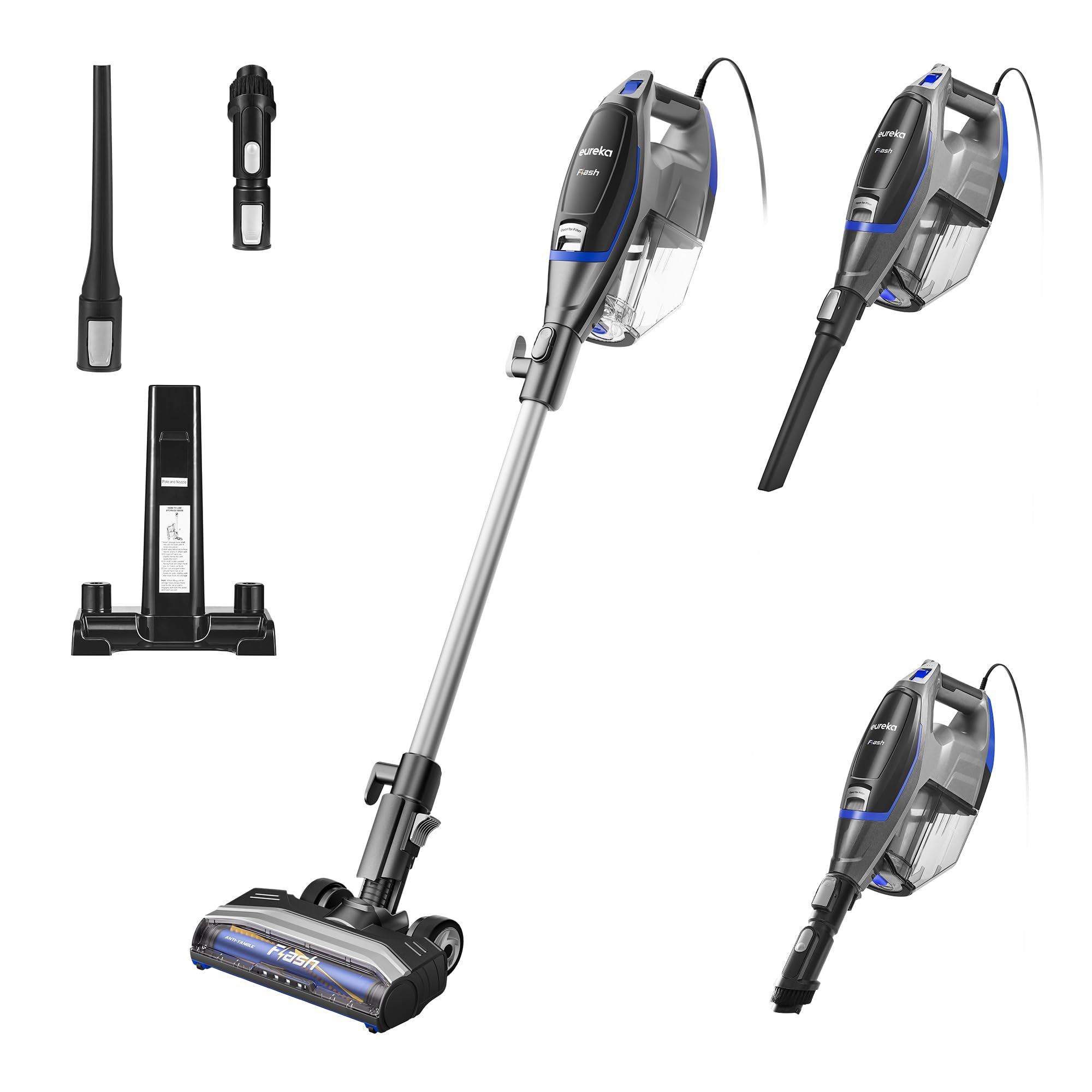 Eureka Corded Stick Vacuum Cleaner for Home Pet Hair Lightweight Vacuum Cleaner with Powerful Suction for Carpet Tile and Hard Floor Blue NES520BL 2-in-1 Flash Handheld Vac