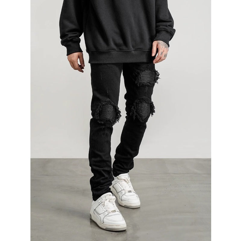 Men's Distressed Slim-Fit Washable Denim Jeans
