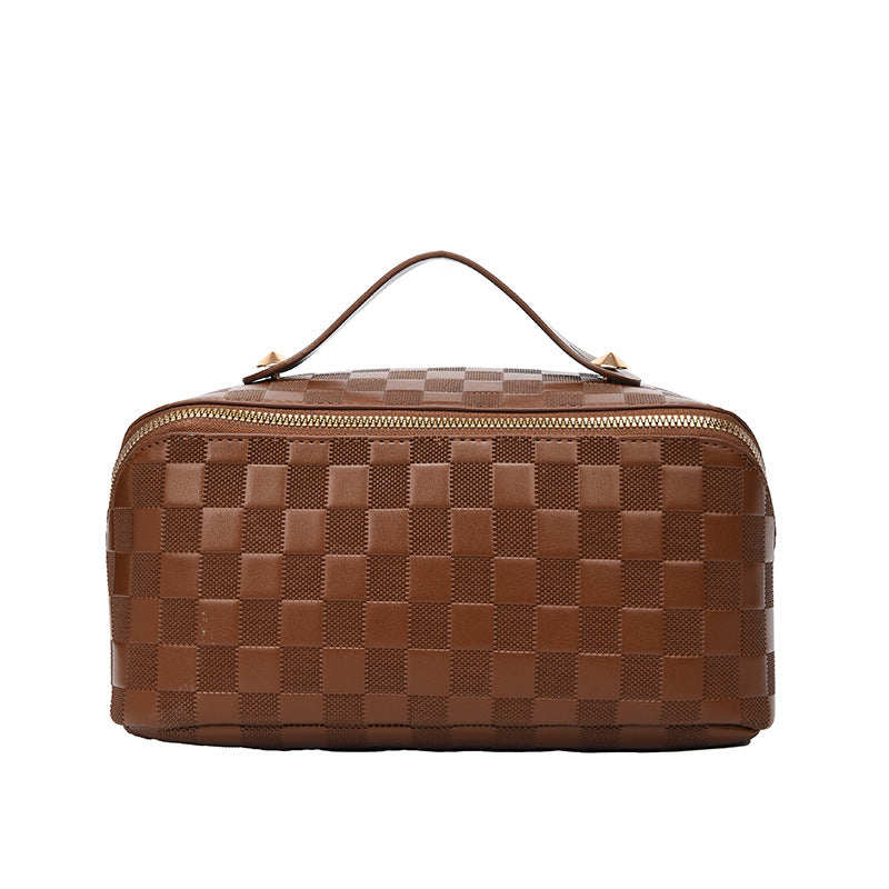 Large-Capacity Leather Makeup Bag for Travel and Toiletries