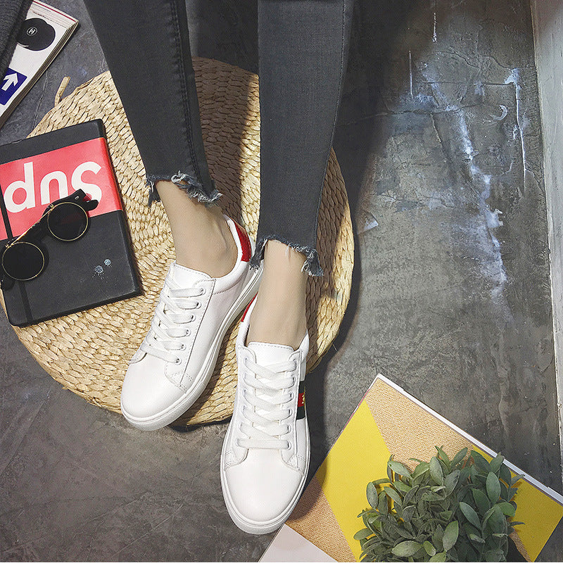 2020 Trendy Women's Casual Bee Flat White Sneakers