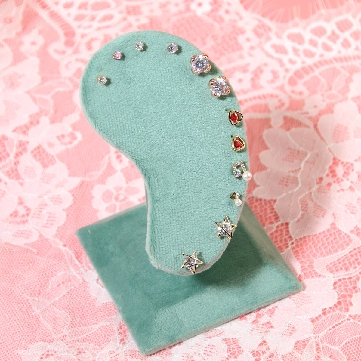 Jewelry Display Stand with Green Velvet for Earrings