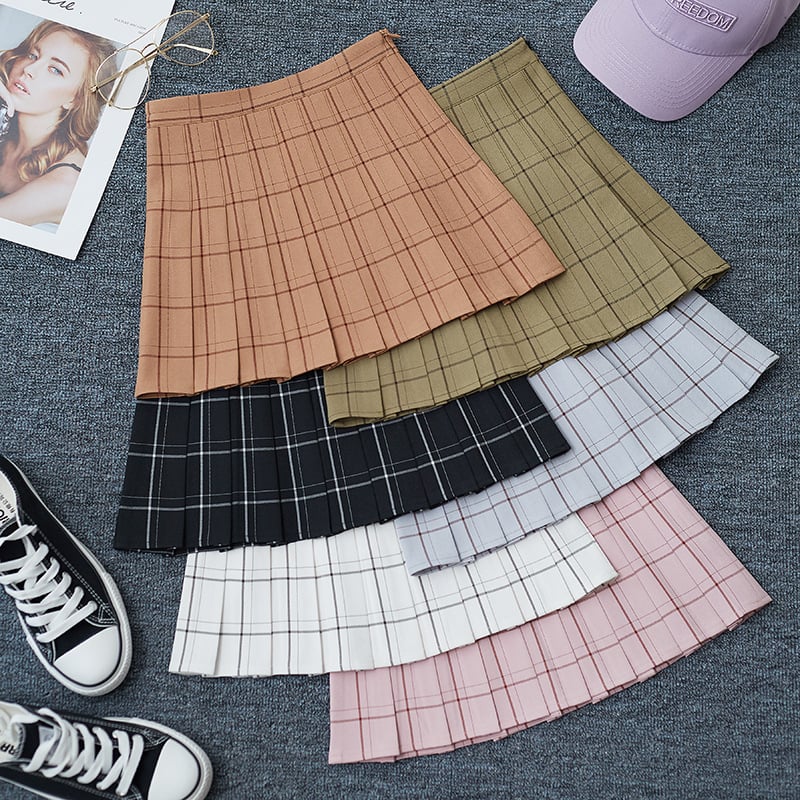 Plaid Pleated A-Line High Waist Skirt