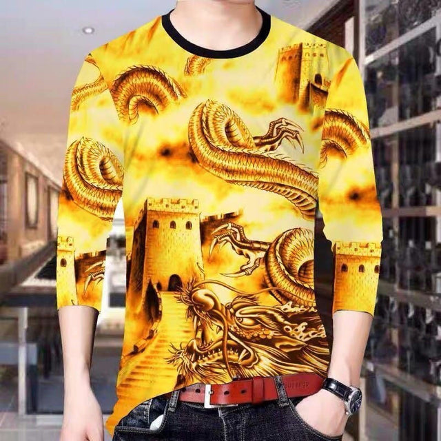 Men's 3D Printed Dragon Tiger Long Sleeve T-Shirt