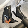 Crocodile Pattern Pointed Toe Chunky Heels