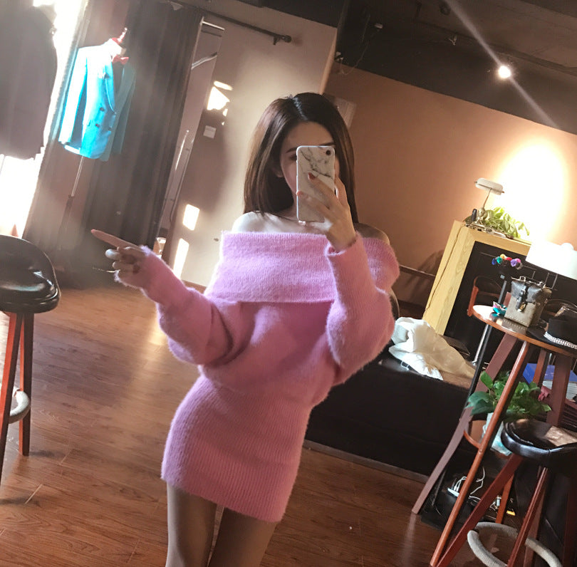 Knit Midi Dress with Off-Shoulder Design