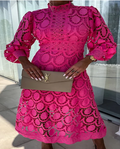 Romantic Elegant Midi Dress with Lantern Sleeves (One Piece)