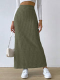 High Waist Knitted Long Skirt with Side Slit for Women
