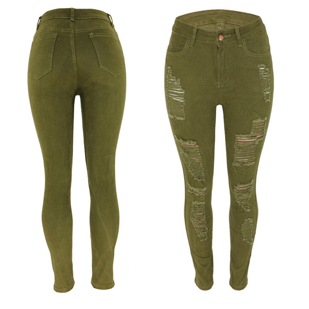 Brown Ripped Skinny Jeans with Distressed Pockets