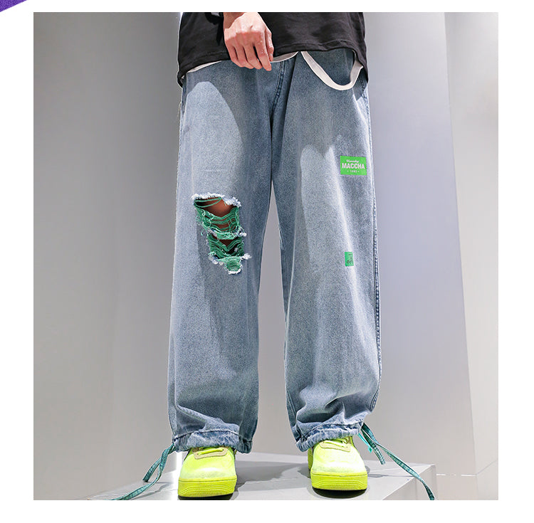 Men's Trendy Loose Straight Leg Ripped Jeans
