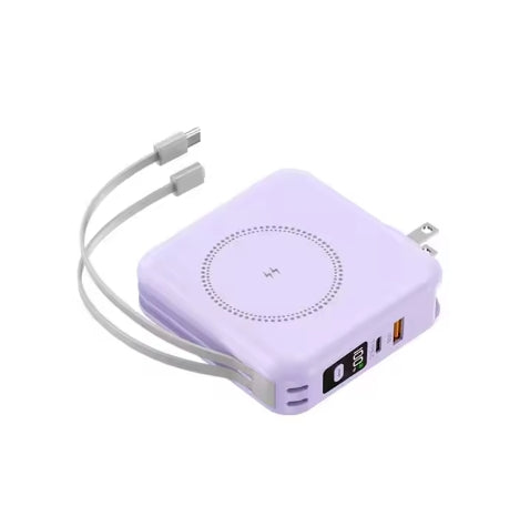 Wireless Fast Charging Power Bank with Built-in Cable