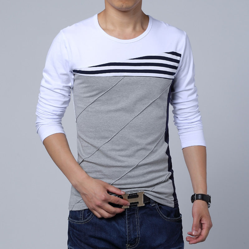 Color Block Long Sleeve Crew Neck T-Shirt