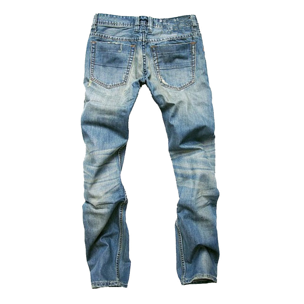 Vintage Style Men's Ripped Straight Leg Jeans