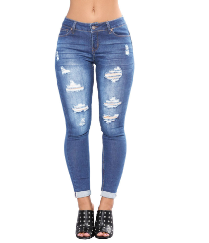 Blue Ripped Skinny Jeans with Distressed Slim Fit