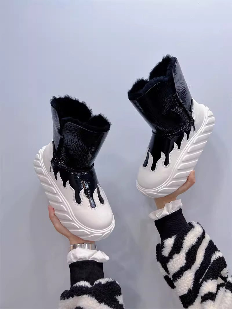 2023 Winter Women's Color Block Thick Sole Snow Boots