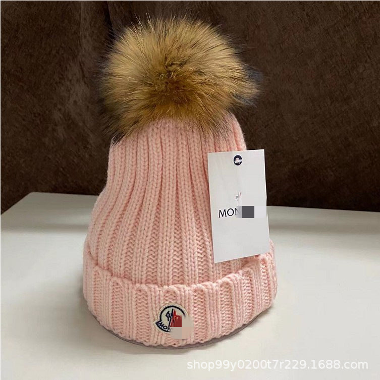 2023 New European Knit Beanie with Real Fur Pom-Pom