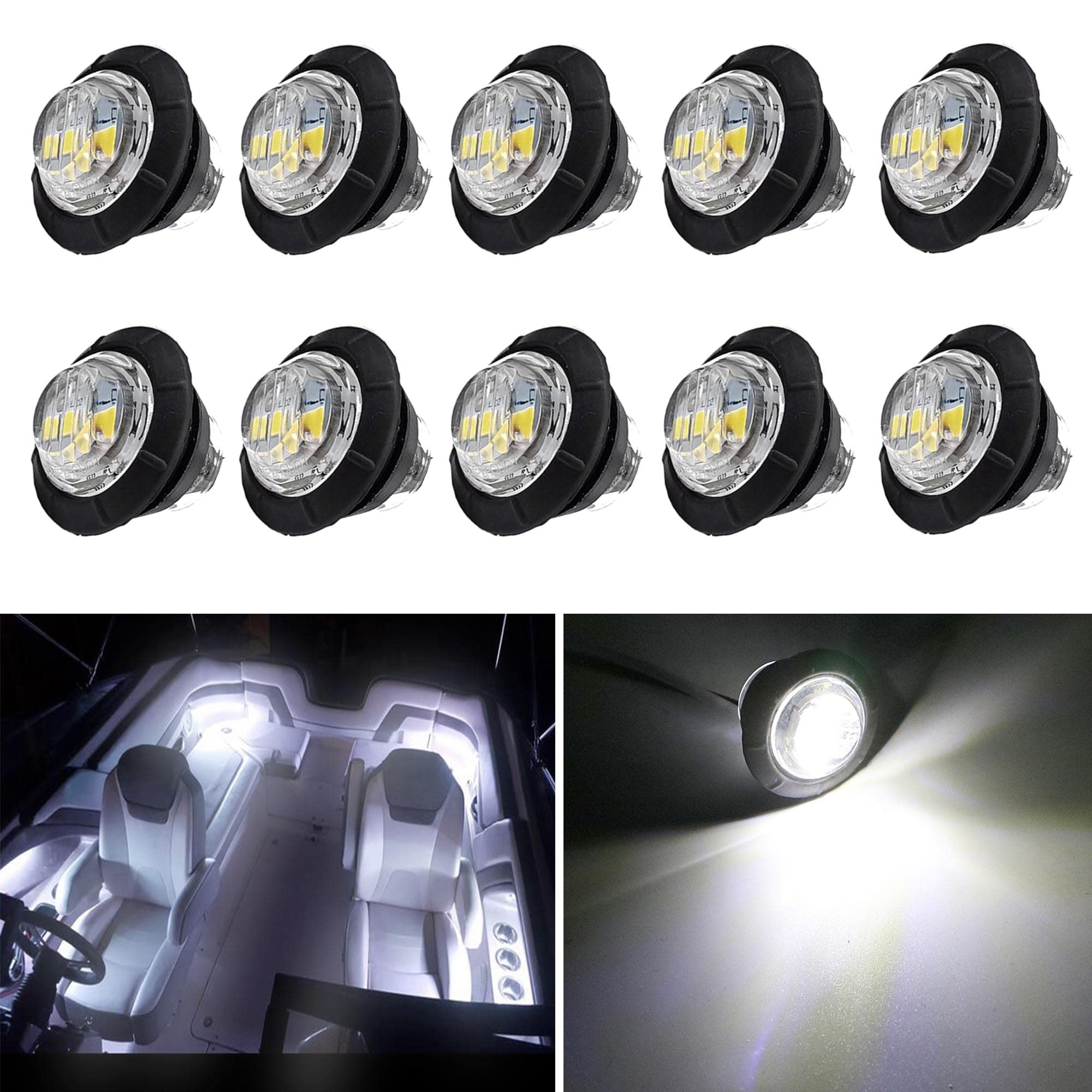 UWDESY 10 Pcs White Waterproof Round Marine Boat LED LightUtility Boat Interior LightBoat Navigation Deck Courtesy Lights for Yacht Boat Step Cockpit Bow Stern Fishing Pontoon Sailboat Kayak