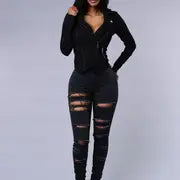 Ripped High Waist Skinny Jeans with Slash Pockets