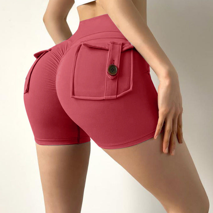 High Waist Stretch Peach Tooling Tight Yoga Shorts