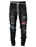 IDEALSANXUN Mens Ripped Stretch Jeans Casual Slim Fit Distressed Plaid Pattern Skinny Biker Jeans(Black 32)