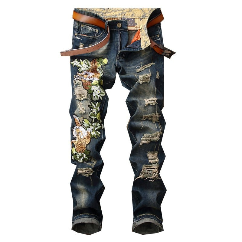 Trendy Ripped Straight Men's Jeans in European Style