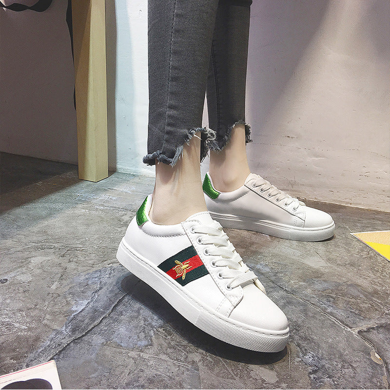 2020 Trendy Women's Casual Bee Flat White Sneakers