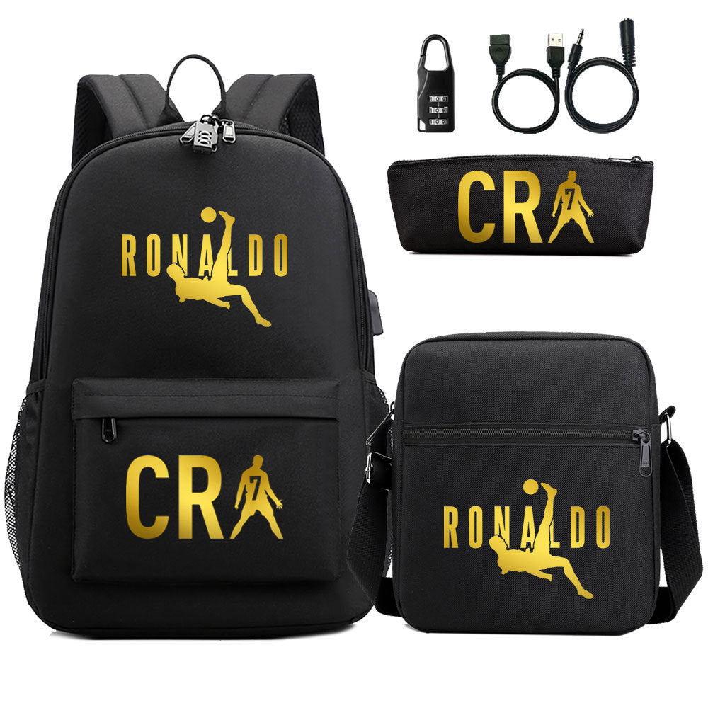 Cristiano Ronaldo Print Casual Canvas Backpack for Teens