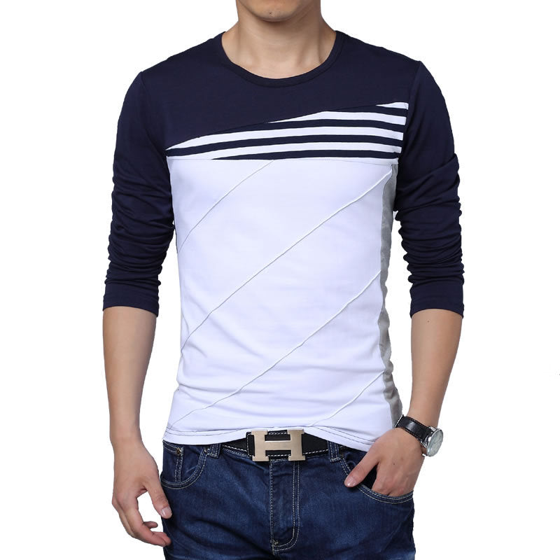 Color Block Long Sleeve Crew Neck T-Shirt