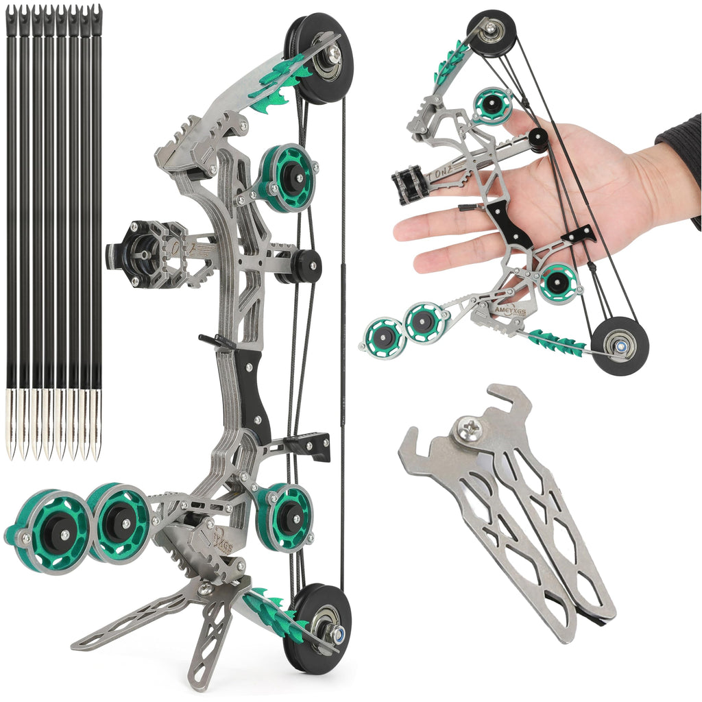 ZSHJGJR 6"/7.4"/7.9"/8.6"/8.8"/9.5" Mini Archery Bow Set Mini Compound Bow Mini Hunting Bow Metal Material Catapult RH/LH for Hunting Shooting Practice Archery Entertainment Fun (11” Bow-Green)
