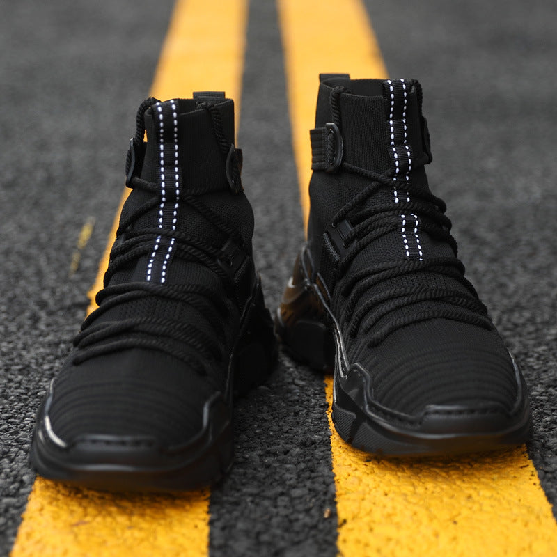 Men's Black High-Top Sneakers - Breathable Casual Sports
