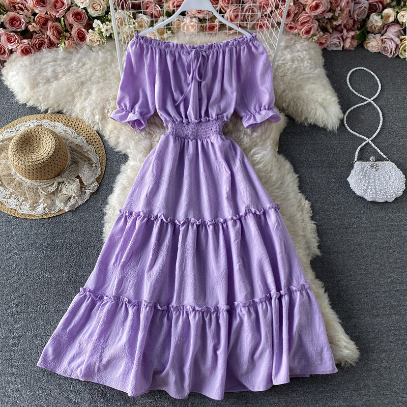 French Bubble Short Sleeve Off-Shoulder Dress 2021