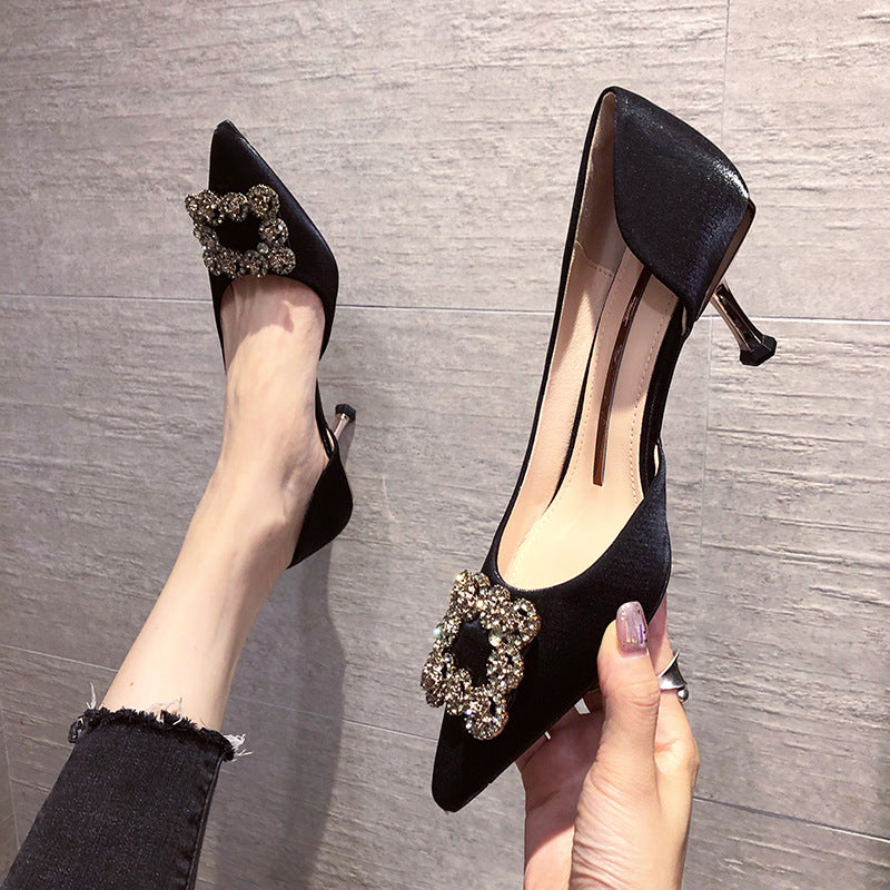 2020 Fall Women's Satin High Heel Pointed Shoes